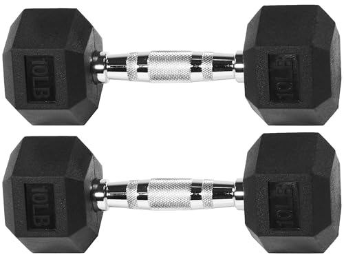 Fitvids Hex Dumbbells Rubber Coated Hand Weights for Exercises and Fitness Home Gym, 5-50 LB Pair - style: 10.25LBS