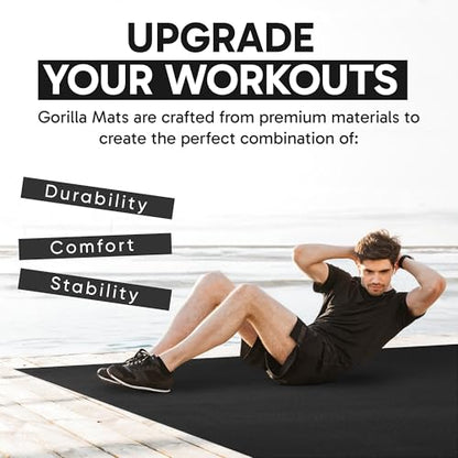 Gorilla Mats Extra Large Exercise Mat – 9'x6', 12'x6', 15'x6' (1/4" Thick) – Ultra Durable Workout Mat for Home Gym Flooring – Non-Slip, Flat Fitness, Yoga & Weight Lifting Floor Mat