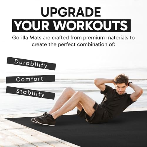 Gorilla Mats Large Exercise Mat – 6'x4', 7'x4', 7'x5', 8'x4', 10'x4' (1/4" Thick) – Ultra Durable Workout Mat for Home Gym Flooring – Non-Slip, Flat Fitness, Yoga & Weight Lifting Floor Mat