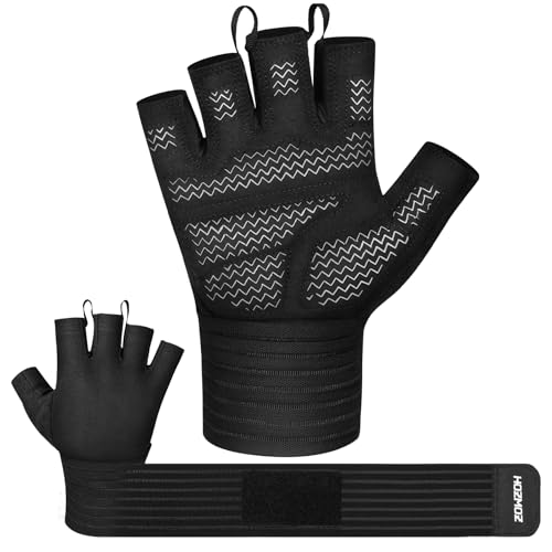 HOZMOZ Weight Lifting Gloves with Wrist Support, Gym Workout Gloves for Men Women, Full Palm 6mm Padded & Grip, Exercise Wrist Wraps for Weightlifting, Fitness, Strength Training - size: Large