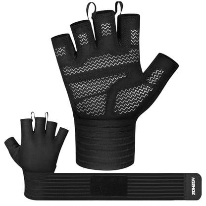 HOZMOZ Weight Lifting Gloves with Wrist Support, Gym Workout Gloves for Men Women, Full Palm 6mm Padded & Grip, Exercise Wrist Wraps for Weightlifting, Fitness, Strength Training - size: X-Small