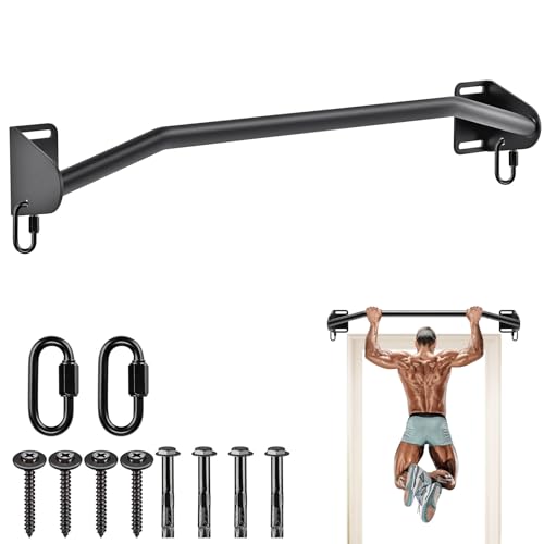 SELEWARE Heavy Duty Wall Mounted Pull Up Bar with Resistance Band Hooks and Ball Finger Training for Doorway, Joist or Beam - Fully Welded Steel Supports 600 lbs