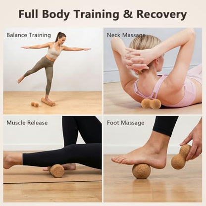 Cork Balance Board Foot Restoration and Balance Kit,4-in-1 Foot & Ankle Strengthener Kit,Balance Trainer with Massage Roller & Ball,Toe Resistance Bands