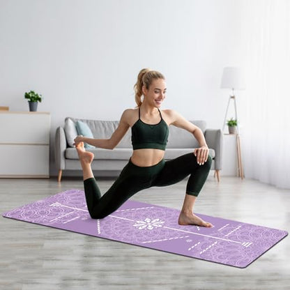 FOLAI Extra Thick Yoga Mat 6mm，pilates mat thick - Non-Slip Exercise Mat for HIIT, Pilates & Home Workouts & Workout with Free Carry Strap - color: body line purple