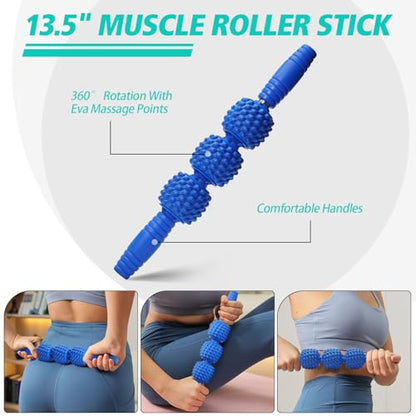 Krightlink 5-in-1 Foam Roller Set, Massage Roller Stick, Massage Ball, Resistance Band for Deep Muscle Massage, Trigger Point Release, Pilates, Yoga (Blue-Wave) - color: Blue-wave(5 in 1)