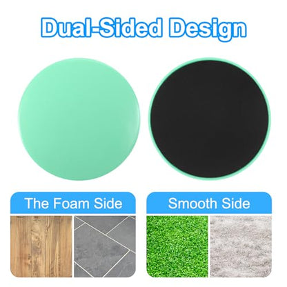 Core Sliders for Working Out 6.9", 2 Pack Dual Sided Exercise Sliders Fitness Workout Discs Strength Slides Discs for Gym Carpet Hardwood Floor, Cyan