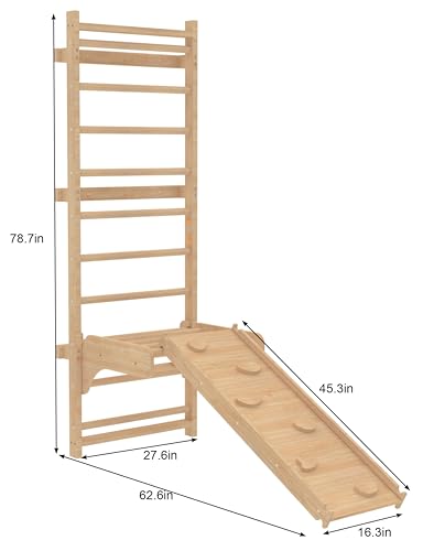 Avenlur Betula Swedish Ladder Wall Gym - Indoor Playset with Swing, Rope Ladder, Pull-Up Bar, and Slide - Indoor Gym for Kids and Adults - size: 79"