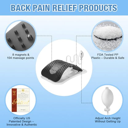 Back Stretcher, Pneumatic Inflatable Lumbar Support Board with Hand Pump & Release Valve, Stepless Height Adjustment, Decompression-Style Stretching, Cracking Device Alternative (Black) - color: Black