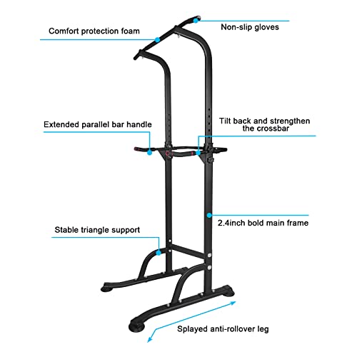 Adjustable Power Tower Pull Up Bar Dip Station, Free Standing Pull Up Rack Dip Station for Home Gym, 400LBS Capacity Height Heavy Duty Multi-Function Home Strength Training Fitness Workout Equipment