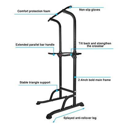 Adjustable Pull Up Bar & Dip Station – 10 Height Settings (65"-82.7"), 400LBS Capacity Home Gym Strength Trainer for Pull Ups, Dips & Core Workouts