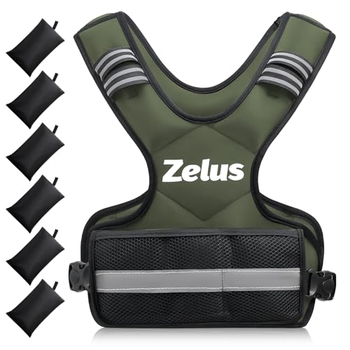 ZELUS Weighted Vest for Men and Women | 4-10lb/11-20lb/20-32lb Vest with 6 Ironsand Weights for Home Workouts | Adjustable Body Weight Vest Exercise Set for Cardio and Strength Training - color: Green, size: 4-10 lb.