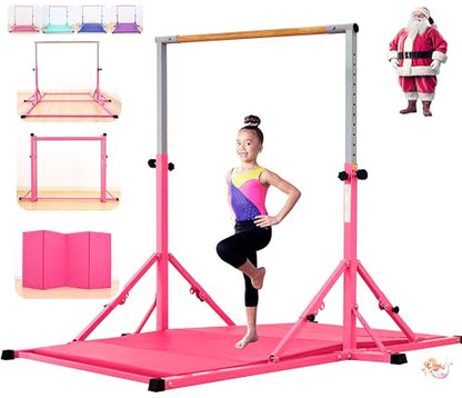 MARFULA Gymnastic Kip Bar for Kids Teens Ages 3-25 of All Gymnastic Levels - color: Pink (Bar with Mat - 8 Ft Base)