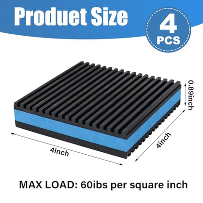 4 Pack for Washing Machine 4"x4", 7/8" T EVA Anti Vibration Pads Mechanical Damping Vibrating Sound Isolation Pad Rubber Isolator Mat for Compressor, Air Conditioner, Washer, Dryer, Treadmill