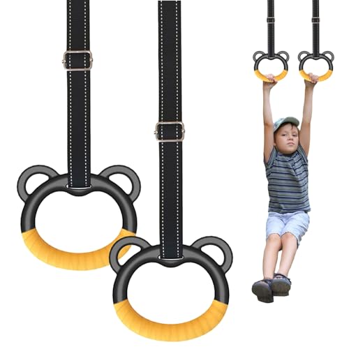 Gymnastics Rings, Professional Children's Home Fitness Equipment, Children's Adjustable Harness Strength Training Rings, Indoor Gymnastics Rings (Yellow)
