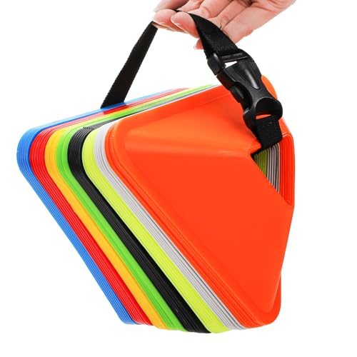48 Pack Soccer Cones for Training, Flexible Agility Disc Cones with Carry Bag and Strap, Mini Sports Practice Equipment for Football Basketball Drills (8 Colors)