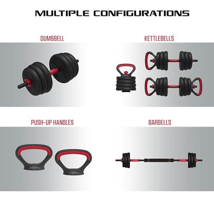 SmartBell Gym, 60 lbs. 4-in-1 Adjustable Interchangeable Dumbbell, Barbell, and Kettlebell Weight Set, Black