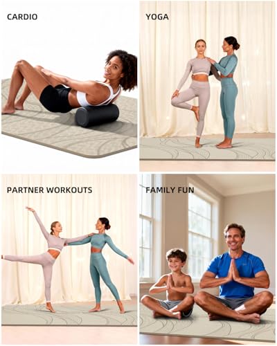 Large Yoga Mat (75.5"x47.6"x0.4"）Extra Wide & Thick 10mm - color: Cream