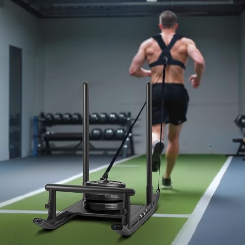 VEVOR Football Sleds and Chutes, Weight Sled, Football Training Pull Push Running Sled, Fitness Workout Sled Push Gym Equipment, Adjustable Height Handle, Compatible 1/2 in Weight Plates