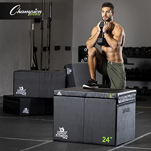 Champion Sports Foam Plyometric Box Set with 6", 12", and 18" Included - Durable Jump Boxes for Training with Handles, Hook and Loop Flaps - Stackable Cross Traning Plyo Box, Jumps for Gym