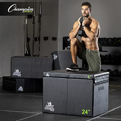 Champion Sports Foam Plyometric Box Set with 6", 12", and 18" Included - Durable Jump Boxes for Training with Handles, Hook and Loop Flaps - Stackable Cross Traning Plyo Box, Jumps for Gym