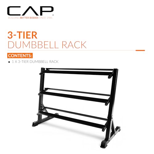 CAP 2-Tier & 3-Tier Dumbbell Rack for Home Gym, Heavy-Duty Steel Weight Storage Rack for Hex Dumbbells, Holds 5-35lb 5-50lb 5-75lb Dumbbell Pairs, Multiple Sizes & Capacities - style: 3-Tier for 5-50LB