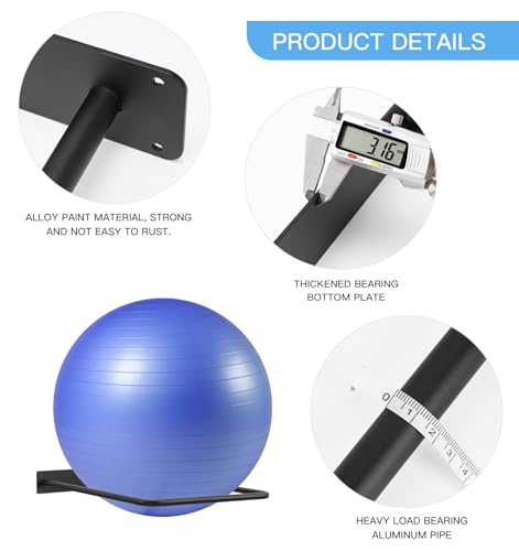 Large Stability Ball Wall Rack Yoga Ball Storage Rack, Yoga Studio and Home or Commercial Gym Exercise Ball Equipment Organizer (2Black)