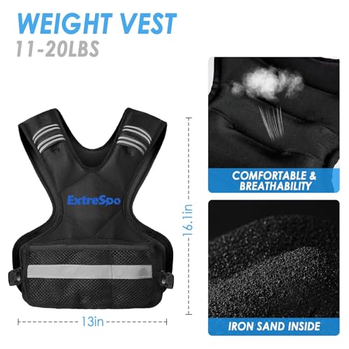 Adjustable Weighted Vest for Women and Men, 4-10lb/11-20lb/20-32lb Weight Vest with 6 Ironsand Weights, Body Weight Vest Exercise Set with Reflective Strip for Strength Training and Workout - size: 11-20lb