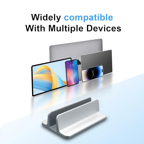 Vertical Laptop Stand Holder, Desktop Aluminum Notebook Stand with Adjustable Dock Size(Up to 17.3 inch) Compatible with All Lenovo/MacBook Pro/Air Dell Hp Surface iPad Gaming Laptops(Silver)