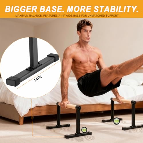 Wooden Parallel Bars 20" Length 12" Height,Dip Bar with Thick Beech Handles, Push-up stands for Handstand, L-Sit, Gymnastics, Strength Training Home Gym,Anti-slip Mats, Easy to Install,700lbs