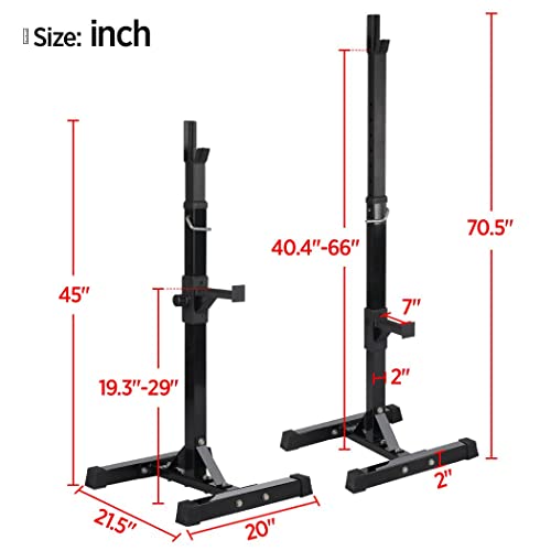 Yaheetech 2PCS Adjustable 44-70 Inch Squat Rack Portable Utility Home Gyms Workout Weight Dumbbell Racks Stands for Exercise & Fitness Strength Training