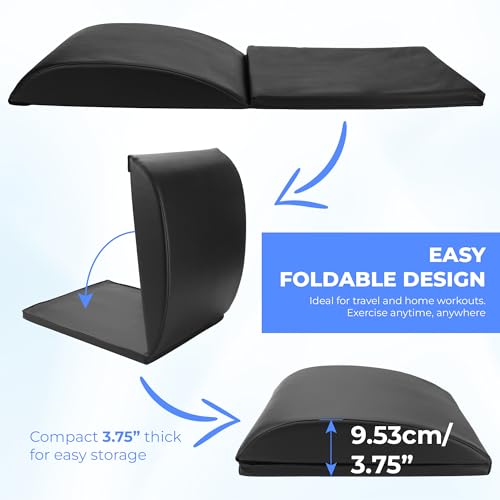 Ab Exercise Mat Fitness Abdominal Mat Sit Up Exercise Equipment for Core Training Thick Foam Pad Home Gym Workout Lumbar Support Lower Cushion Back Pain Relief Compact Floor Routine Foldable Trainer