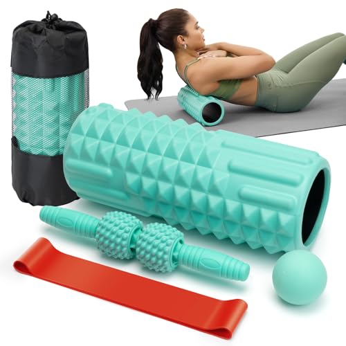 5 in 1 Foam Roller Set for Muscle Recovery & Deep Tissue Massage - color: Green
