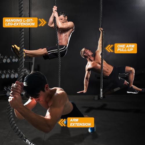 Climbing Rope Gym Workout - 1.5 Inch Dia 10FT 15FT 20FT 25FT 30FT 35FT 40FT 50FT Heavy Duty Work Out Rope Exercise Climbing Ropes for Adults Kids Fitness & Strength Training Outdoor & Indoor - Black