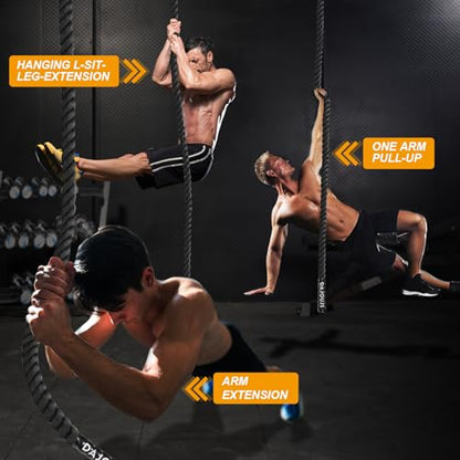Climbing Rope Gym Workout - 1.5 Inch Dia 10FT 15FT 20FT 25FT 30FT 35FT 40FT 50FT Heavy Duty Work Out Rope Exercise Climbing Ropes for Adults Kids Fitness & Strength Training Outdoor & Indoor - Black