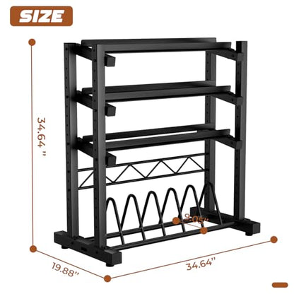 Upgraded 4-Tier Dumbbell Rack, 1100LBS Weight Rack for Home Gym, Barbell Holder Bumper Plate Storage Rack with Adjustable Height & Width Design, Heavy Duty Weight Storage Organizer (Rack Only)