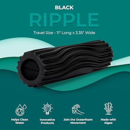 Ripple Travel Foam Roller (11" x 3.35") Firm Mini Foam Roller for Physical Therapy, Deep Tissue Massage, Back Pain - High Density, Ergonomic Wave Textured - Yoga, Pilates, Exercise (Black) - color: Black