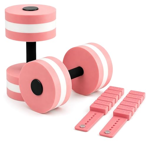 Water Aerobics Set – 2 EVA Foam Aqua Dumbbells & 2 Adjustable Wrist Ankle Weights, Pool Exercise Equipment for Aquatic Fitness Swimming Training for Adults Seniors