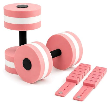 Water Aerobics Set – 2 EVA Foam Aqua Dumbbells & 2 Adjustable Wrist Ankle Weights, Pool Exercise Equipment for Aquatic Fitness Swimming Training for Adults Seniors