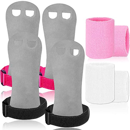 Amrta Gymnastics Grips with Wristbands for Girls 2 Pair - color: Pink-Black, size: Large