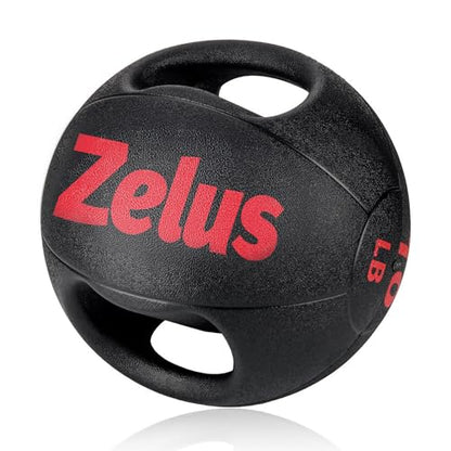 ZELUS Medicine Ball with Dual Grip| 10/20 lbs Exercise Ball |Weight Ball with Handles| Textured Grip Exercise Ball |Strength Training| Core Workouts