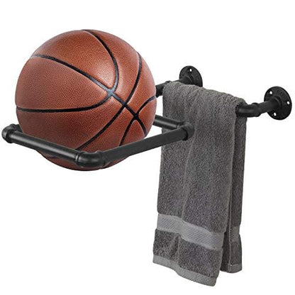 MyGift Yoga Ball Storage Wall Mount, Black Metal Pipe Racks for Exercise Ball Holder, Ball Storage for Home Gym or Studio