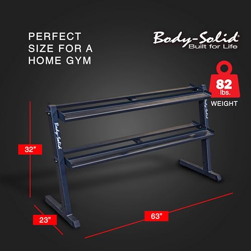 Body-Solid (GDR60B) 2-Tier Dumbbell Rack Stand Only, Heavy-Duty Dumbell Weight Storage Racks for Hand Weights, Home Gym Organizer Can Hold 5-50 lbs. Dumbbells