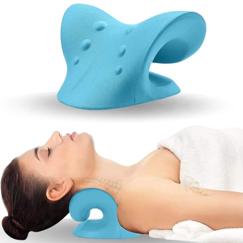 Neck Hump Corrector, Neck Stretcher Cervical Traction for Muscle Relax, Cervical Traction Device for TMJ Pain Relief, Spine Corrector, Shoulder Relief Device (Blue)