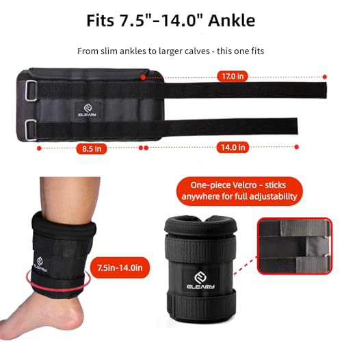 Adjustable Ankle Weights for Women & Men - 1-8/15lb Pair - Black | Removable steel plates & adjustable weight, comfortable & tear resistant. For walking, running, yoga, gym. 1 pair