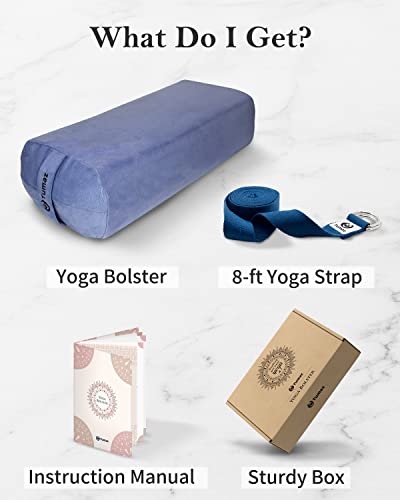 Tumaz Yoga Bolster and Block Bundle: Restorative Pillow with Strap & Non-Slip Cork/EVA Blocks Set, Machine Washable, Includes E-Book