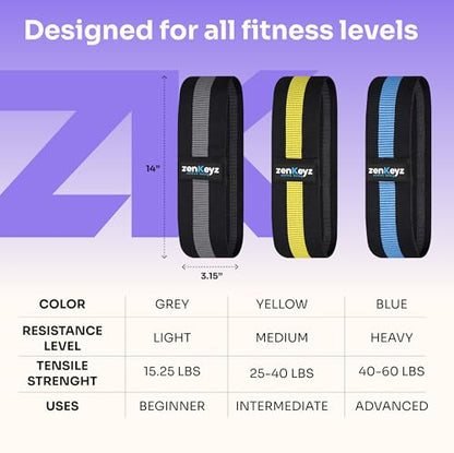 Resistance Fabric Booty Bands- 3 Working Out Hip Stretch Bands for Legs, Butt, Glutes- Exercise Loop Band for Workout, Stretching, Warm-Up, Strength Training, Squats, Build Glute & Muscle, Women & Men
