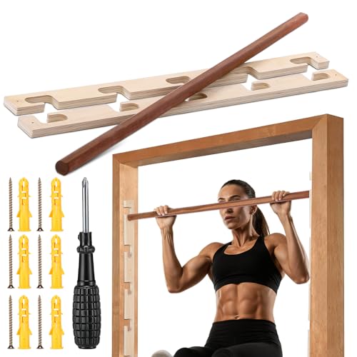 Leinuosen Doorway Pull-up Bar Sets Adjustable 5 Levels Wooden Doorway Pull-up Bar and 2 Door Frame with 6 Sets of Screw-in Heavy-duty Door-mounts to Fits 118cm