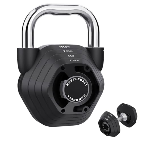2-in-1 Adjustable Kettlebell, 15-45lbs Kettlebells Weight Set | Converts to 5.9-30.9lbs Adjustable Dumbbell, Home Gym, Strength Training, Full Body Workout, Cast Iron - color: Black