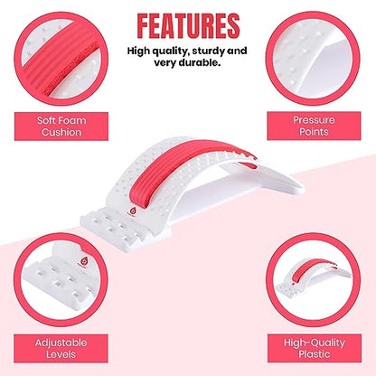Pursonic Premium Back Stretcher for Pain Relief and Posture Correction - Adjustable Design with Cushioned Foam Padding – Personalized Spinal Alignment for Office Chair, Sofa, or Floor Use - Durable (WHITE)