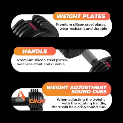 Roinoim 5-in-1 Adjustable Dumbbells Set, 22LB Pair Dumbbell with Anti-Slip Metal Handle for Exercise & Fitness Fast Adjust Weight for Full Body Workout Fitness